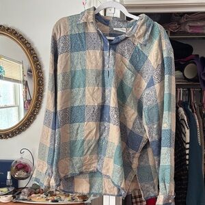 Alfred Dunner Blue and Beige Patchwork Top